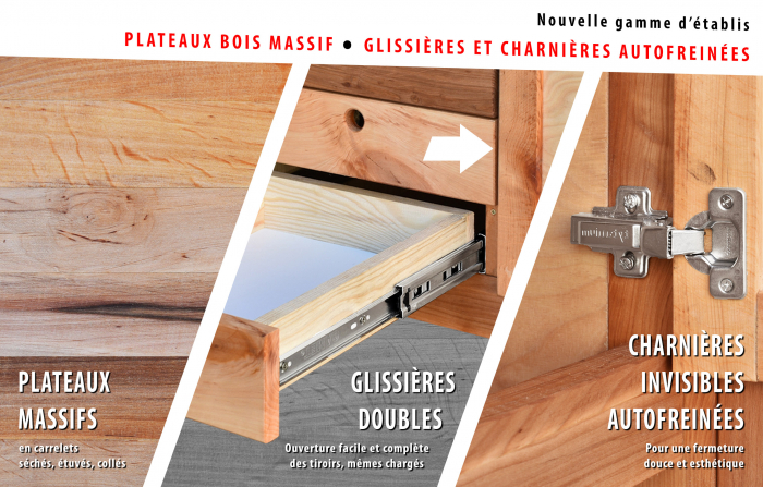 Illustration établis en bois - plateau massif